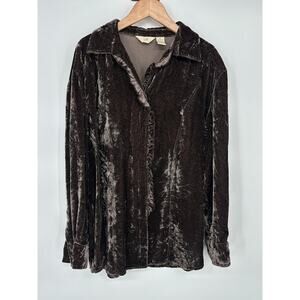 J Jill Women Velvet Ruffle Top Petite M PM Boho Dark Academia Whimsigoth Witchy